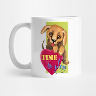 Cute dog. Baby pets. Puppy friendship love. Mug